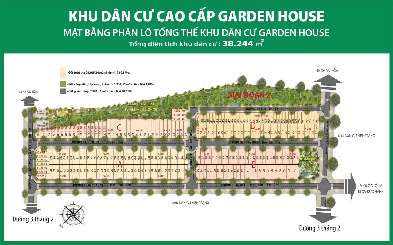 Bán 2 lô đất nền thổ cư liền kề dự án Garden House Đức Linh